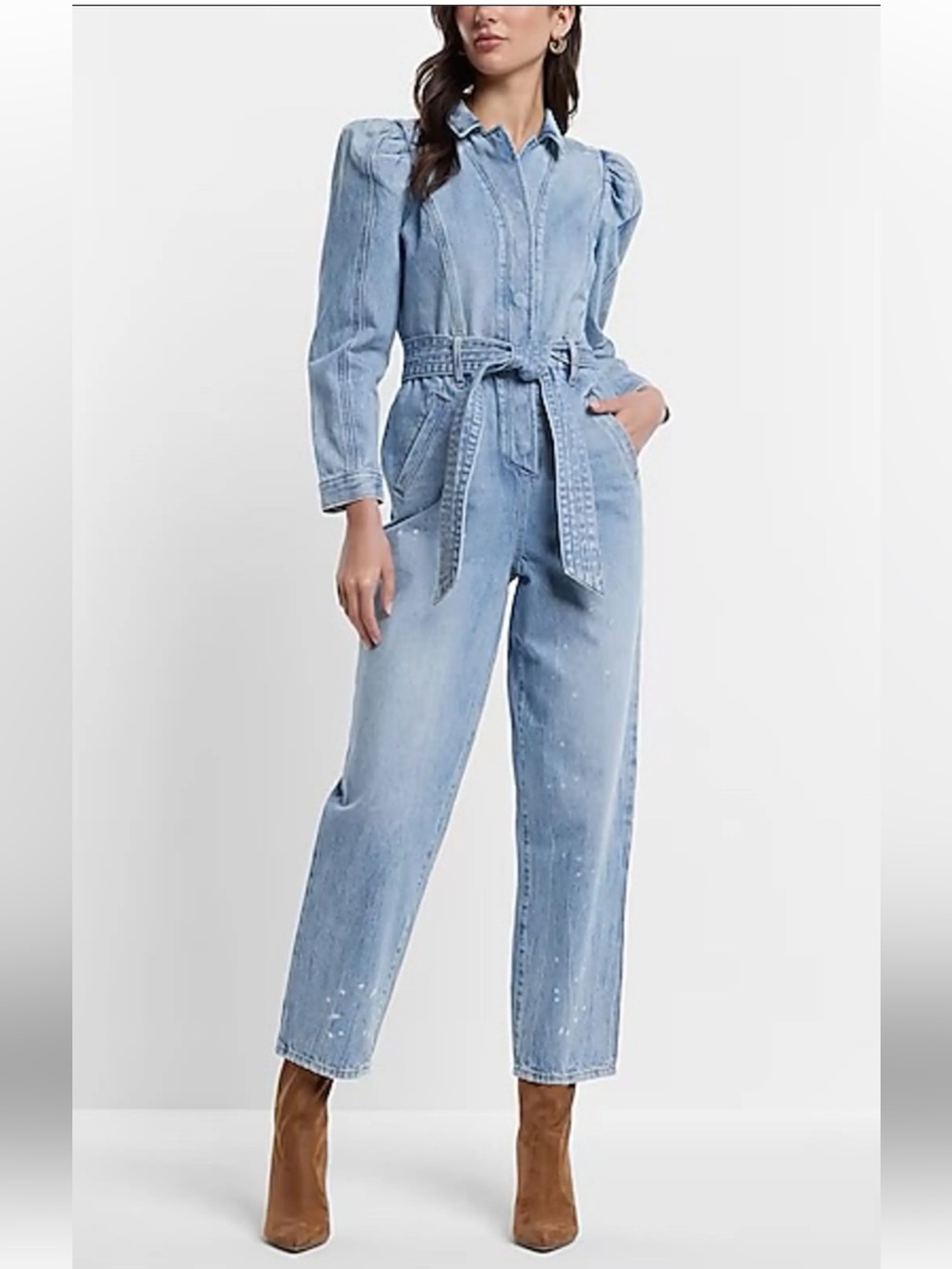 Express Puff Sleeve Denim Jumpsuit